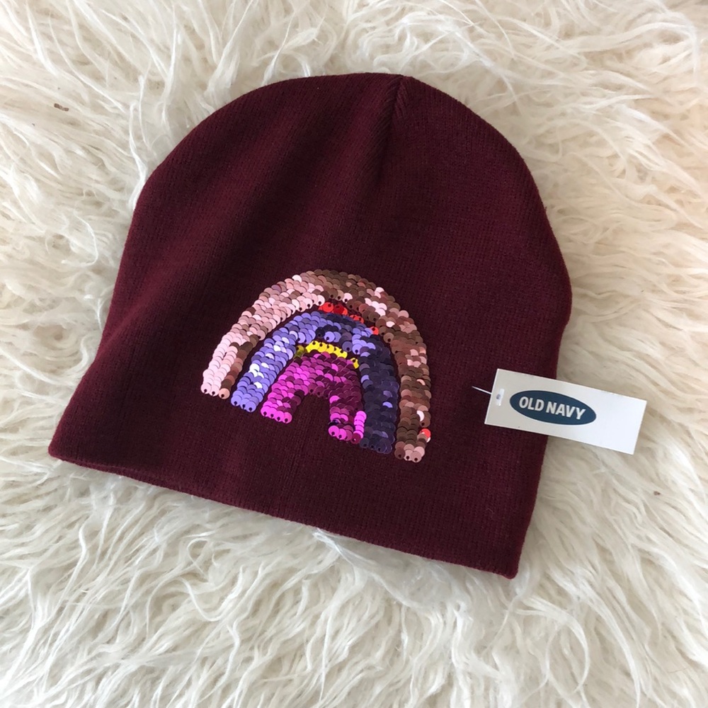 Old Navy l Burgundy Sequin Rainbow Hat